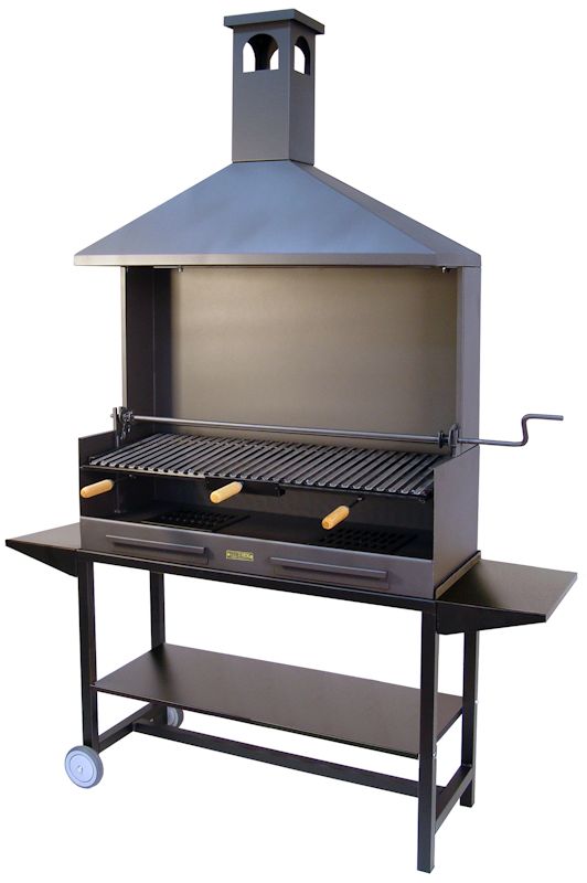 71590 Barbacoa chimenea con ruedas, elevador parrilla inox